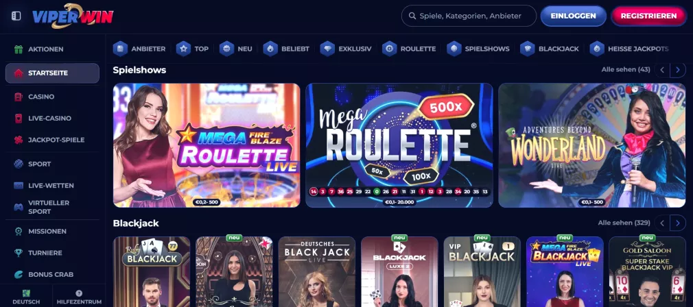 Viperwin Casino – 100% bis zu 500 € Bonus + 200 Freispiele + Bonus Crab sichern